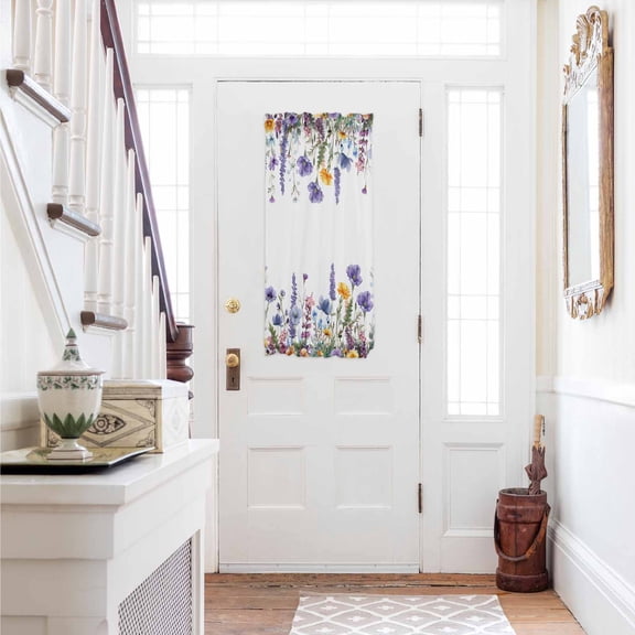 Spring Floral Door Curtains for Door Window, French Sidelight Front Back Door Curtains With Tieback, Purple Flowers Colorful Summer Botanical Kitchen Rod Pocket Drapes Panel, 25"x40"