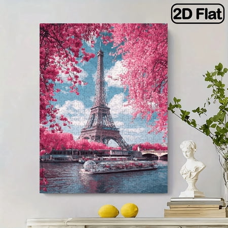 500pcs Paris France Puzzle Suitable for Adults Families - Large Size with Eiffel Tower, Cherry Blossoms Yinghe Bridge - Challenging Frameless Brain for Adults,14.9*20.4 in.