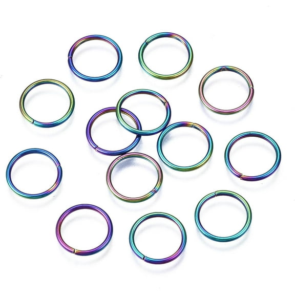 20 pc Ion Plating(IP) 304 Stainless Steel Jump Rings Round Ring Open Jump Rings 18 Gauge Rainbow Color 12x1mm Inner Diameter: 10mm