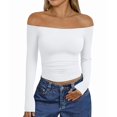thumbnail image 4 of Womens Long Sleeve Off the Shoulder Tops Going Out Cute Basic Y2K Fall Fashion 2026 Outfits Clothes White M, 4 of 9