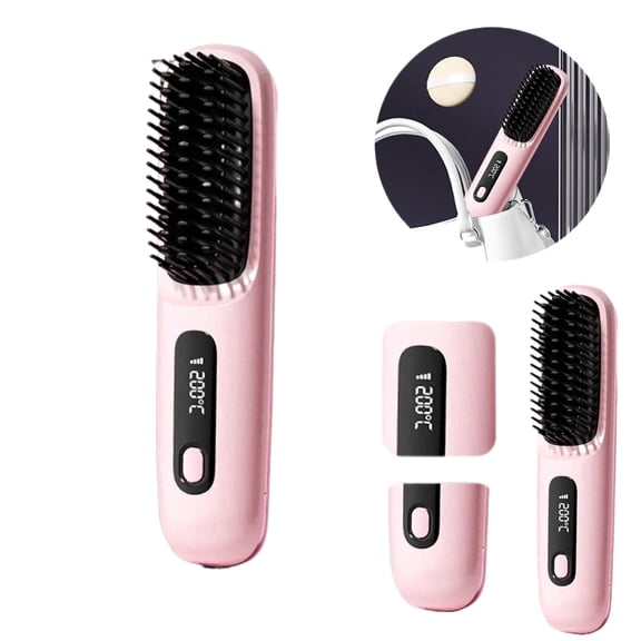 Heated Hair Straightening Brush, Rechargeable Cordless, Ionic, Portable, Quick Styling