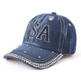 thumbnail image 2 of Wide Brim Sun Hats Summer Outdoor Unisex Denim Baseball Cap with Letter Embroidered Sun Lightweight Breathable Washed Hat, 2 of 5