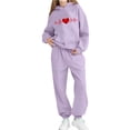 thumbnail image 5 of Auroural Children's Clothing Long Sleeve Kids Set Girls 2 Piece Set Size 10-12 Children's Heart-shaped Print Long Hooded Sweatshirt And Leg Tied Sweatpants Casual Sports Set For Kids, 5 of 5