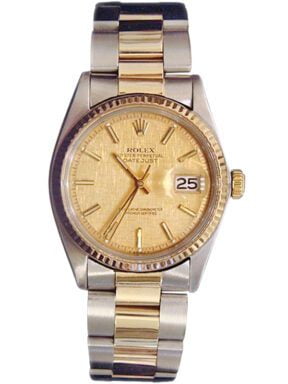 Pre-Owned Mens Rolex Vintage Two-Tone Datejust Ref 1601 with Gold Linen Dial