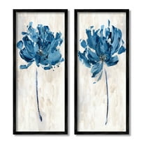 Stupell Industries Vivid Blue Abstract Flowers Rustic Florals Neutral Beige, 10 x 24, Design by Katrina Craven