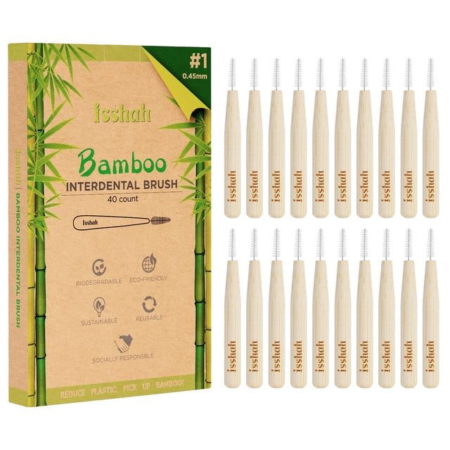 Cepillos interdentales Isshah, con mango de bambú biodegradable, 40 unidades