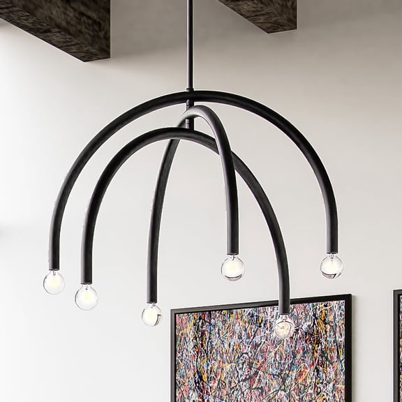 Luxury Mid-Century Modern Chandelier, 26''H x 30''W, Matte Black Finish, Kenmare Collection, by Urban Ambiance