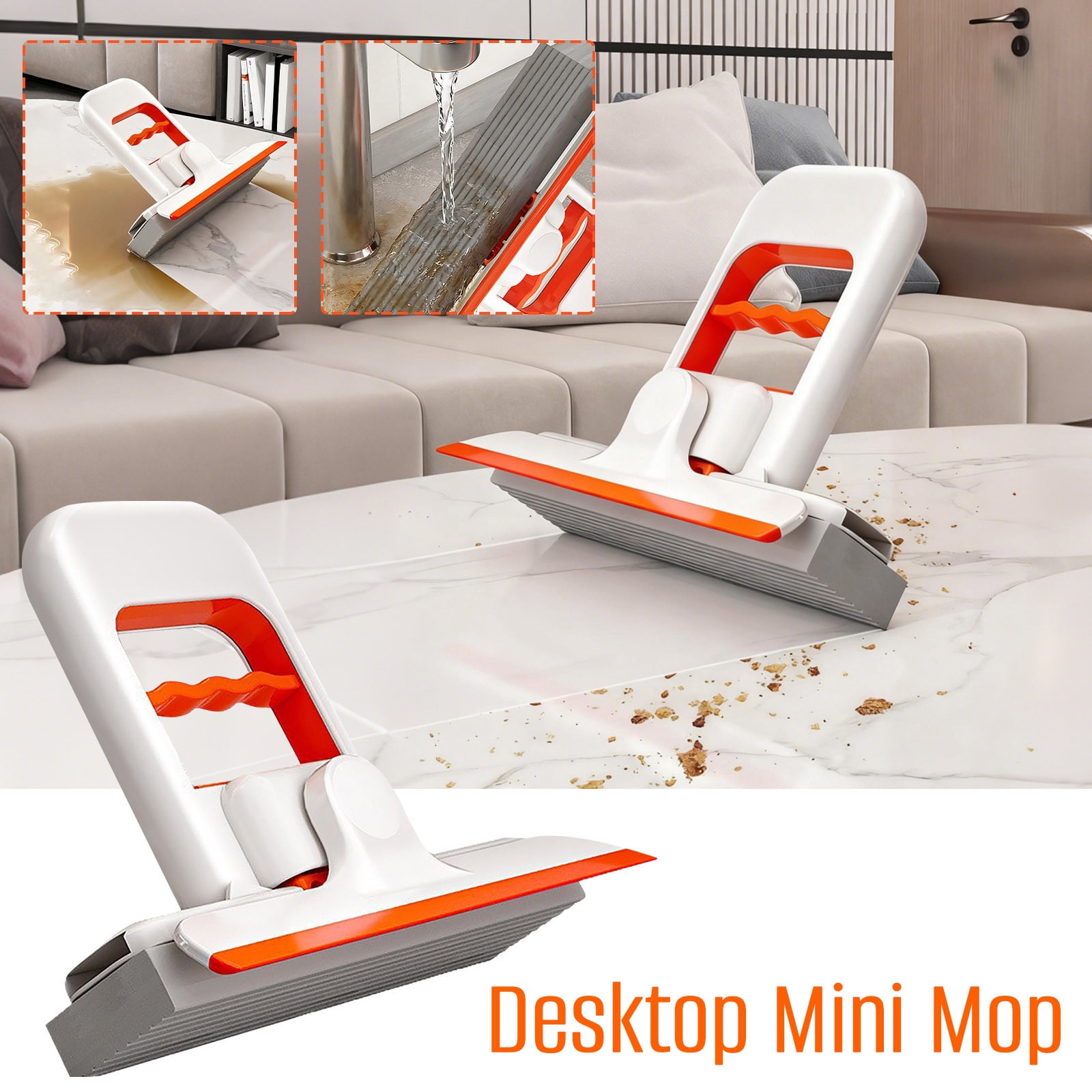 pstuiky Folding Mini Mop Hands-Free Self-Cleaning Roller Compact & Portable for Storage Extendable Handle for Desks, Counters & Cars High-Absorption Fast-Dry Microfiber