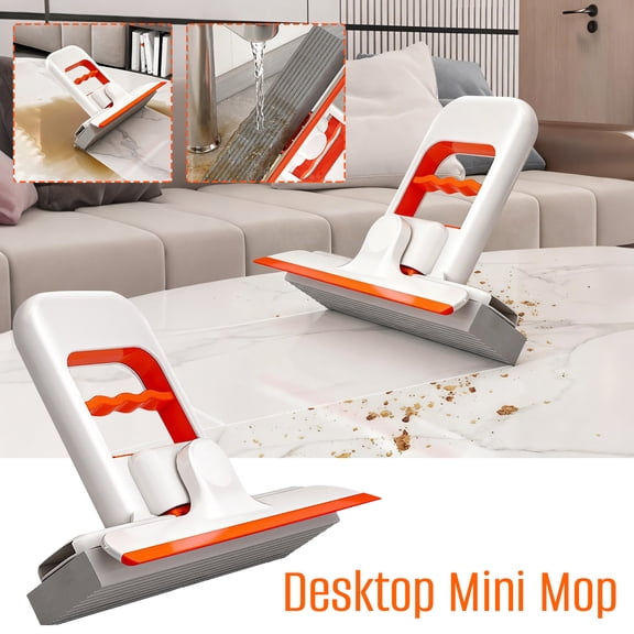 Folding Mini Mop for Desk Cleaning, Hands-Free Wash Lazy Mop with Microfiber Pad, Portable Car & Home Cleaning Tool for Small Spaces, Kitchen, Countertops, Windows, Pet Hair & Dust Removal