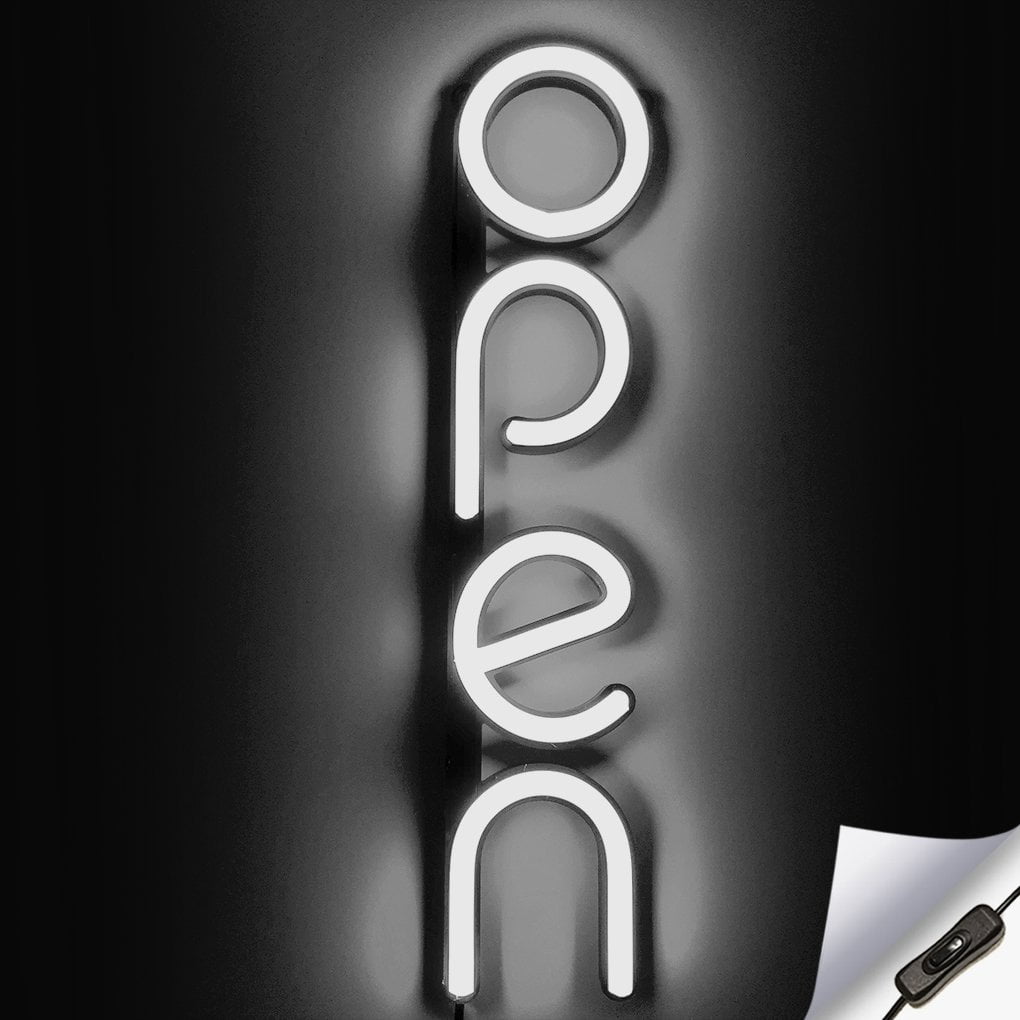 Vertical LED Neon Open Sign for Business White