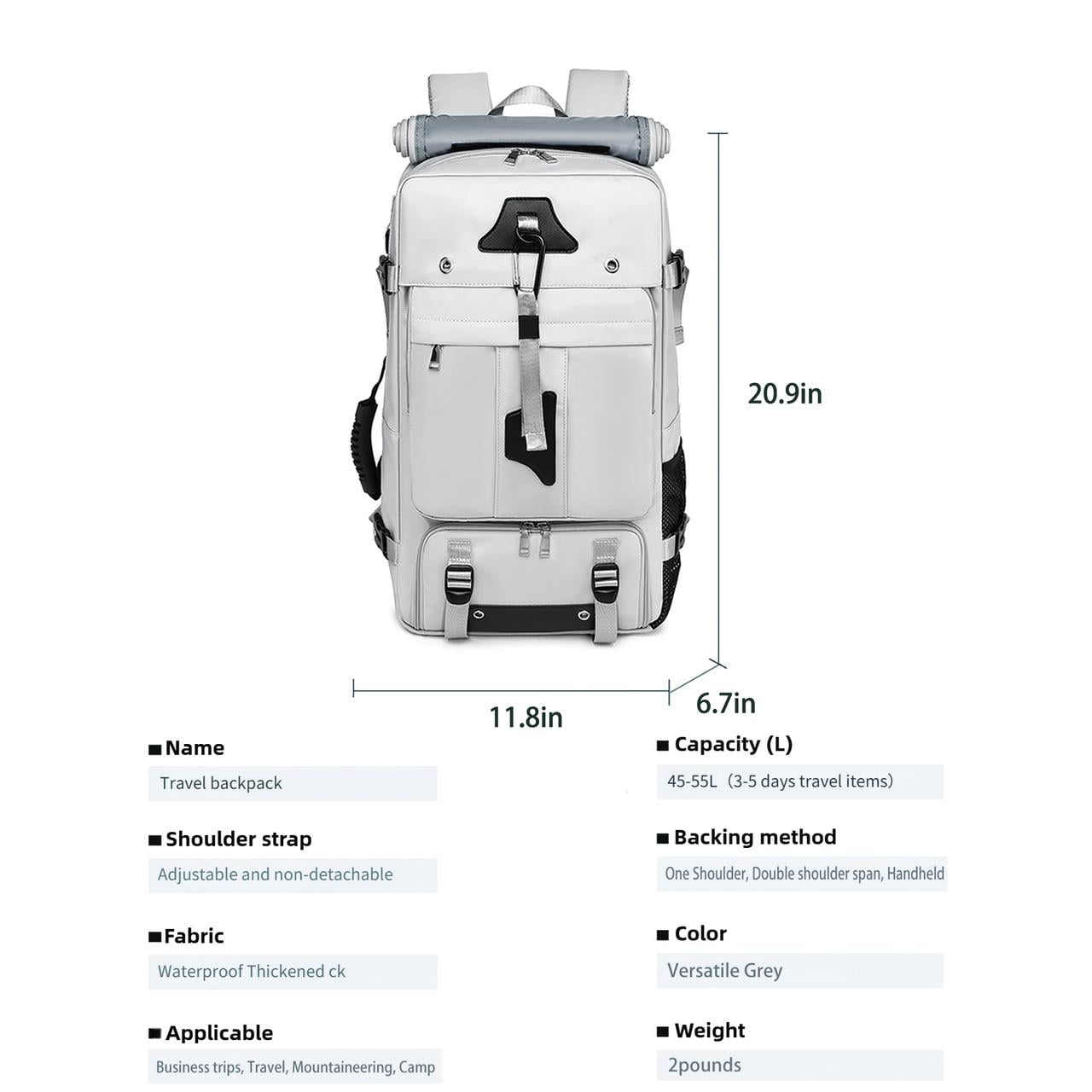 Travel Backpack 50L New Premium - Unisex Extra Large Laptop Backpack for Hiking, Climbing & Business Trips, Waterproof,,Grey