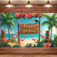 thumbnail image 4 of Tropical Theme Happy Birthday Flamingo Banner Colorful Flowers Palm Trees for Birthday Party Beach Party Outdoor Celebration, 4 of 7