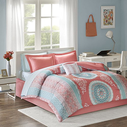 Comforter and Sheet Set-Color:Coral,Size:Queen