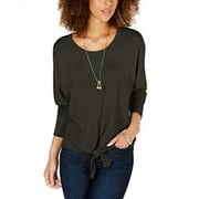 Style & Co. Petite Tie-Front Sweater (Evening Olive, P/M)