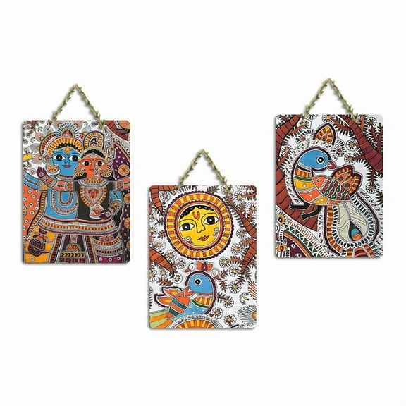 Madhubani Art Work Wall Hang Home Decor, 5.6 x 8.8 Inch,Pack of 3
