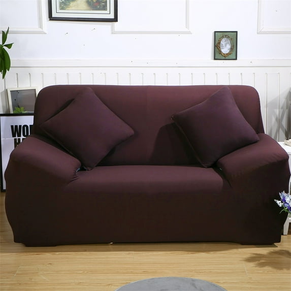 Sofa Slipcover Universal Stretch Loveseat Couch Cover, 1-Piece Soft Sofa Slipcover with Anti-Slip Foams, Washable Furniture Protector for Kids, Dogs, Cats (Brown, 2 Seater)