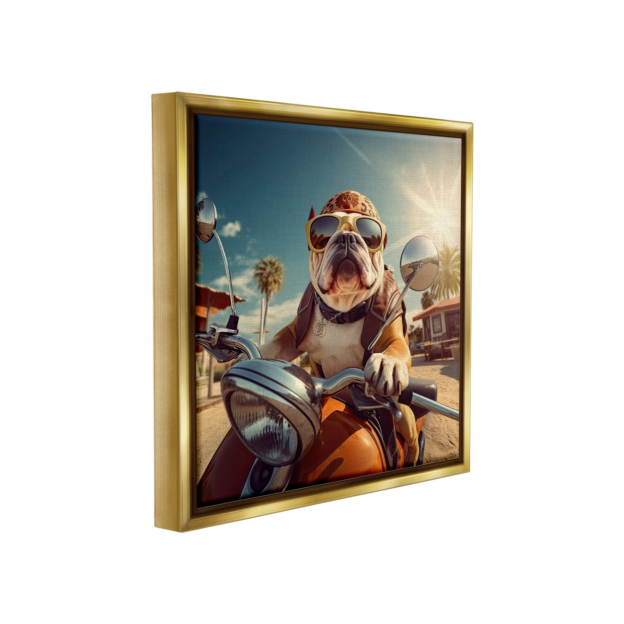 Stupell Industries Summer Motorcycle Dog Animals & Insects Painting Gold Floater Framed Canvas Art Print Wall Art, 25 x 25