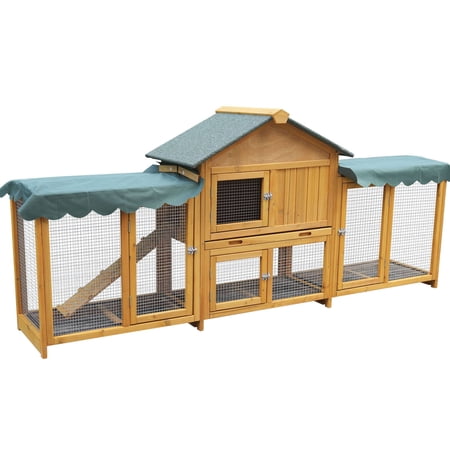 S-HOME 82 Inch Double Layer Dark Yellow Wooden Rabbit Cage Easy Clean Pull-Out Tray Weatherproof Design For Small Animals