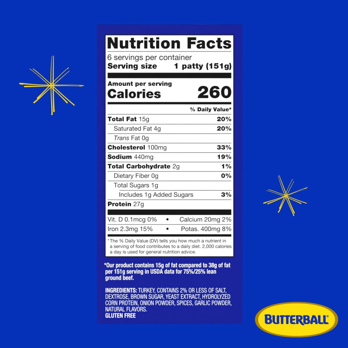 Butterball Frozen Turkey Burgers, Sweet Onion Seasoned, 1/3 lb Patties