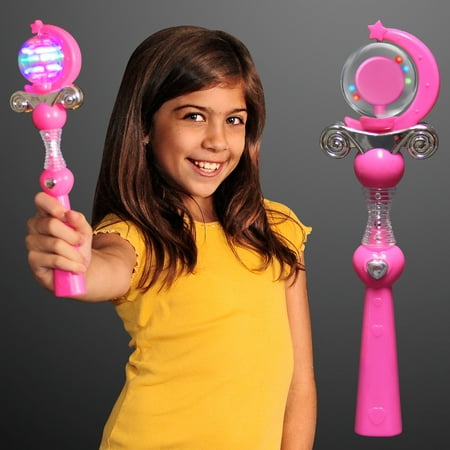 FlashingBlinkyLights Pink Magic Spinning Long Handle Light Up Princess Wand