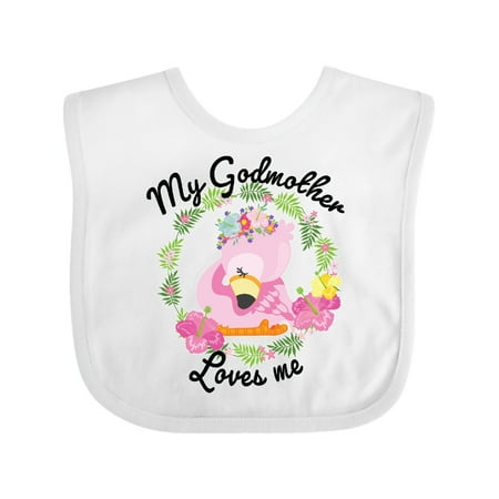 

Inktastic Baby Flamingo My Godmother Loves Me in Flower Wreath Gift Baby Boy or Baby Girl Bib