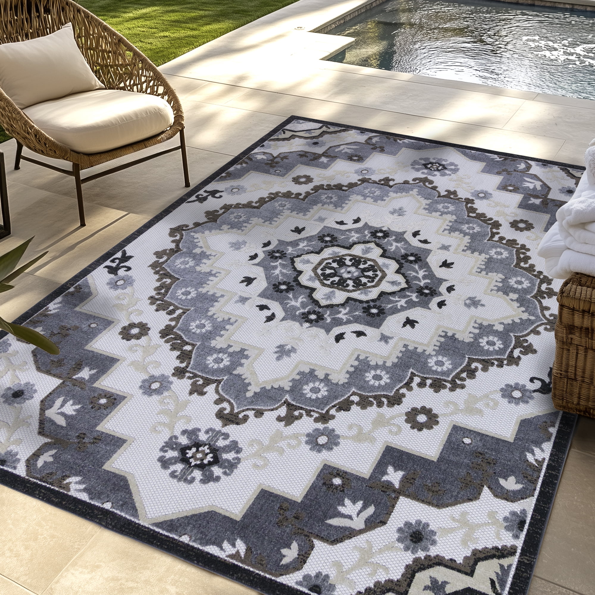 Kalari Amira Indoor/ Outdoor Polypropylene Gray Flat Weave Area Rug, 9x13