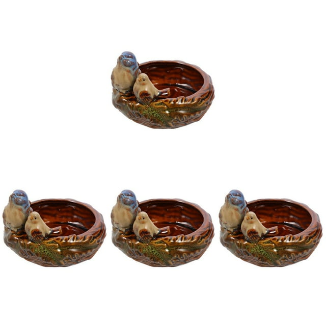 4pcs Ceramic Birdbath Bowl Ceramic Bird Figurine Bird Feeder Storage Plate Garden Decor