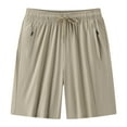 thumbnail image 2 of New Summer Arrivals YLSDY Unisex Athletic Shorts Ice Silk Quick Drying Stretch Shorts for Women Men Summer Workout Gym with Zipper Pockets Khaki L, 2 of 5
