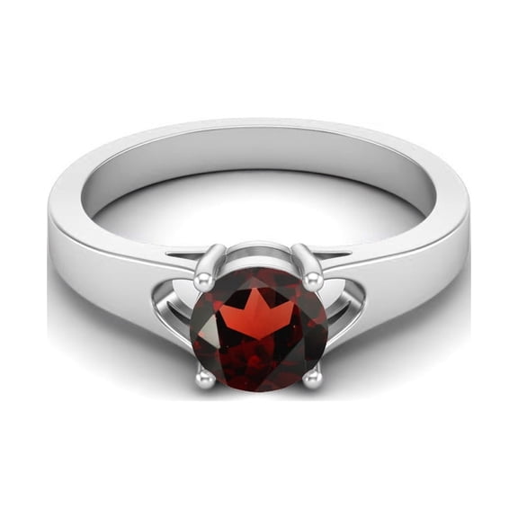 925 Sterling Silver 6mm Round Shape Garnet Solitaire Valentines Day Gifts Ring for Women