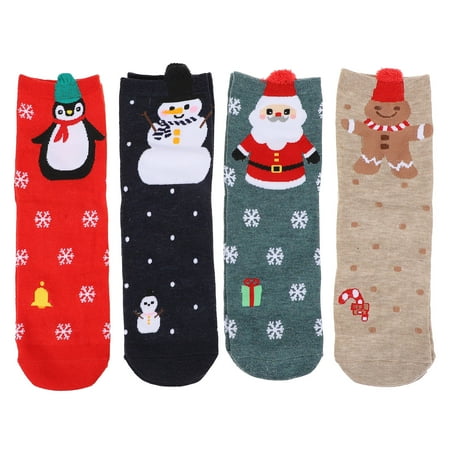 

4 Pairs of Adorable Cartoon Christmas Socks Winter Cotton Socks for Female