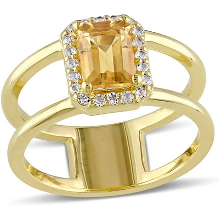 Tangelo 1-1/3 Carat T.G.W. Citrine and White Topaz Yellow Rhodium-Plated Sterling Silver Two-Row Halo Ring