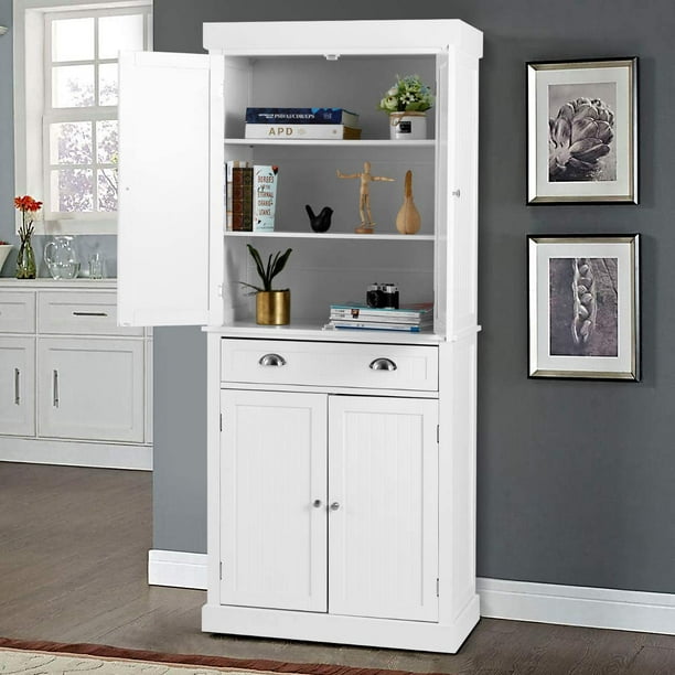 Erommy Kitchen Pantry 72 Freestanding Storage Cabinets With Doors And Shelves Elegant Colonial Design Cabinet Cupboard With 3 Adjustable Shelves And 1 Storage Drawer White Walmart Com Walmart Com