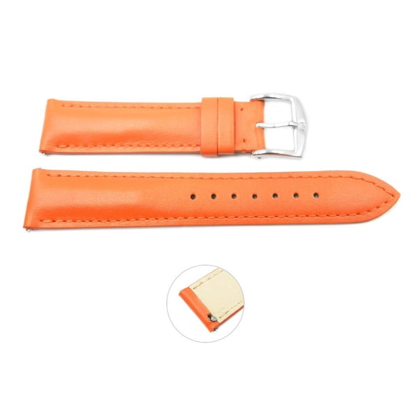 Quick Release 18mm Orange Leather Smooth Watch Band - Interchangeable Womens Watch Straps
