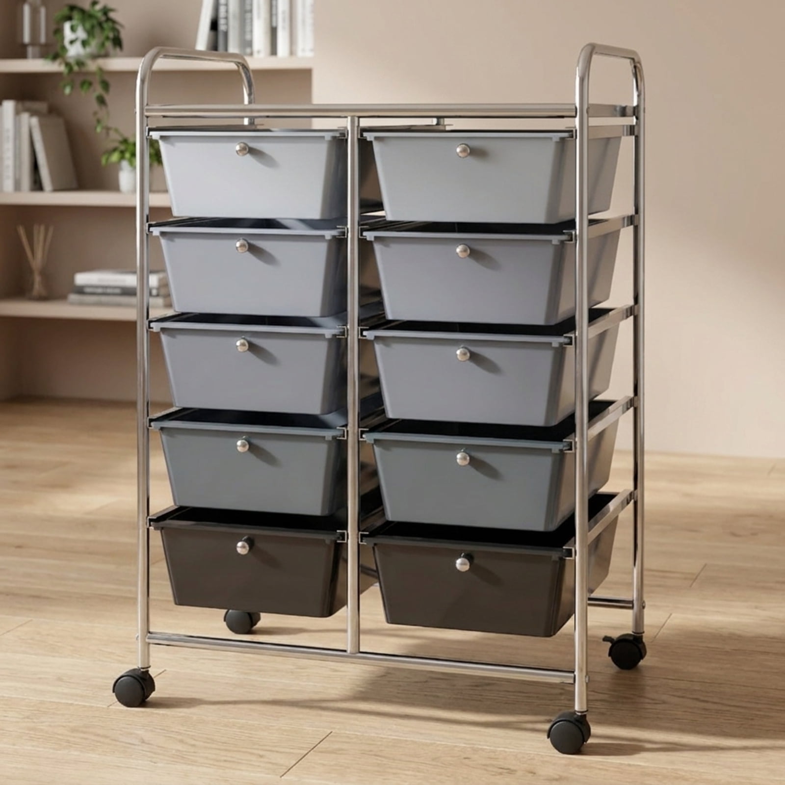 Furnibear 10-Drawer Rolling Storage Cart Multi Organizer for Home Office Craft Room Classroom Multi Use Mobile Storage Solution, Gray