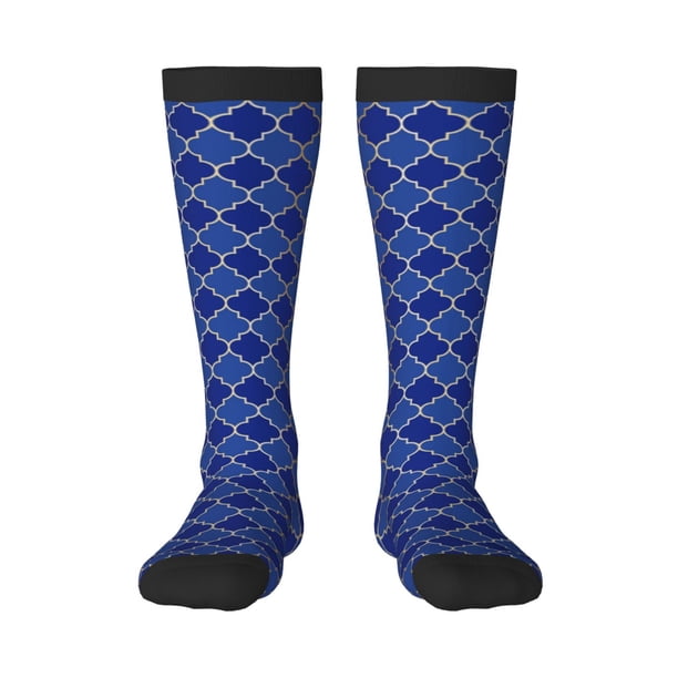 Fotbe Blue Gold Grid Lantern Shapes Calcetas Divertidas Estampadas para Hombre y Mujer, Calcetas de Algodón hasta la Rodilla para Caminar, Correr, Enfermería y Embarazo