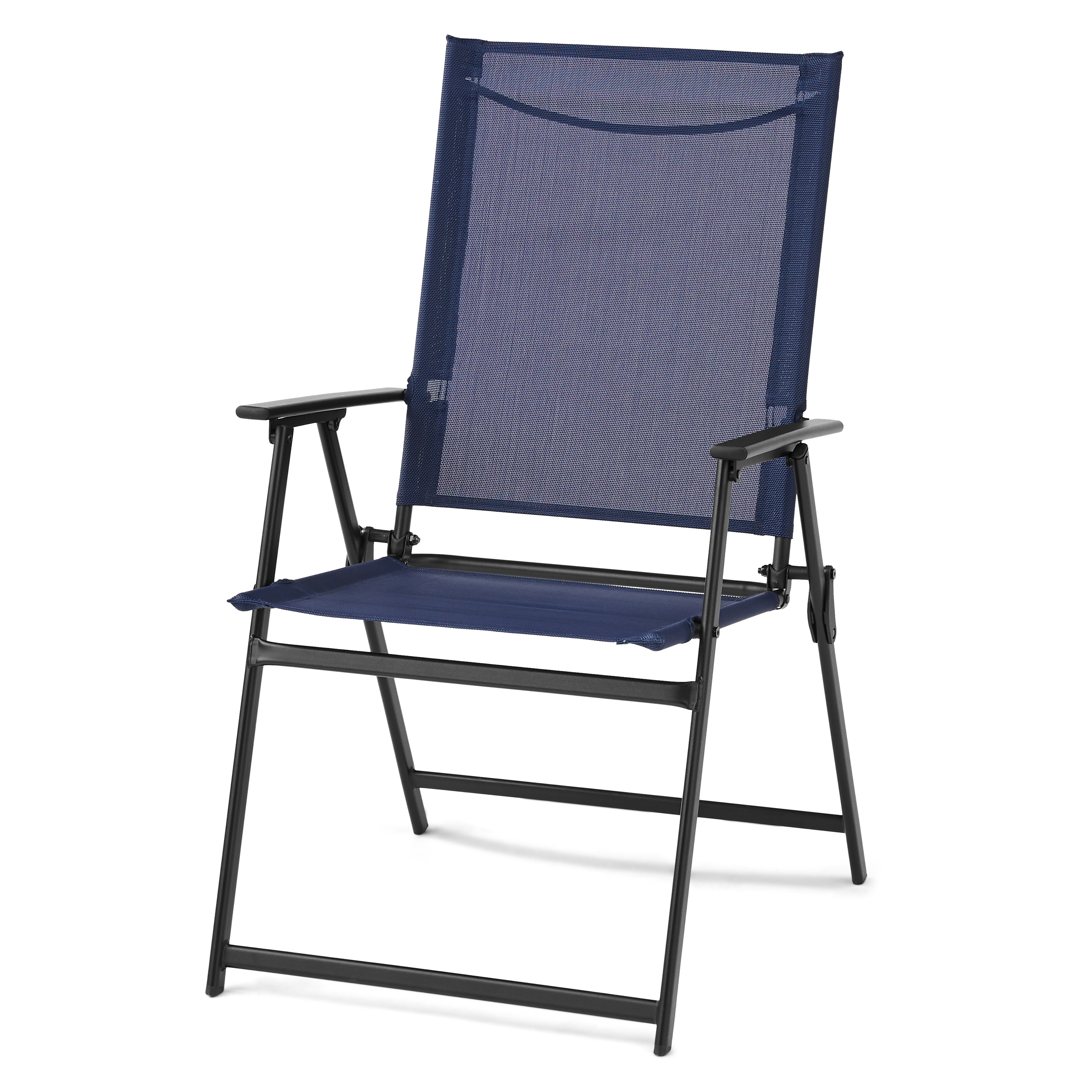 Mainstays Greyson Steel and Sling Adult Folding Outdoor Patio Armchair, Navy (Set of 2) - image 2 of 8