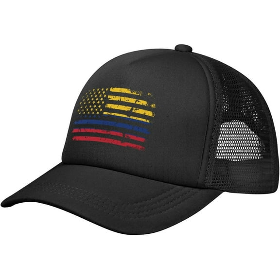 USA American and Colombia Colombian Flags Combo Printed Baseball Cap Adjustable Casual Mesh Hats Duck Tongue Hat for Men Women4 Black