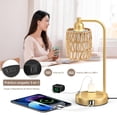 thumbnail image 3 of Lámparas de Mesa y Buró de Ratán, lamparas de Mesa Recamara,Lámpara de Mesilla de Noche con Bombillas, 2 Puertos de USB y Enchufe, Lampara de Escritorio Dormitorio, Sala (Oro-1P), 3 of 7