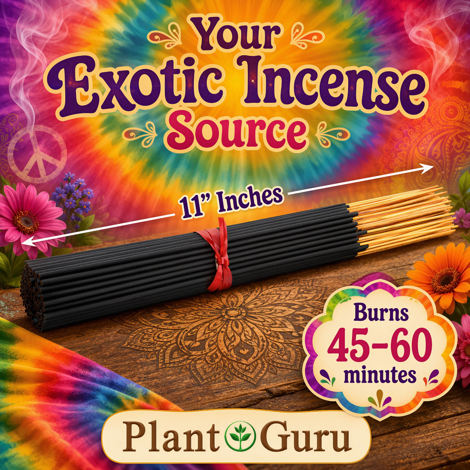 Nag Champa Incense Sticks 500 Bulk Pack 11" - Smooth and Clean Long Burn Time, 45 to 60 Minutes.