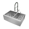VIGO VG15100 Farmhouse Stainless Steel Kitchen Sink, Faucet, Two Strainers and Dispenser