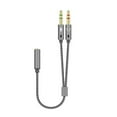 thumbnail image 1 of Cable de audio doble entrada 3.5mm a salida única, tejido resistente, 25cm de largo, disponible en plata o negro., 1 of 6