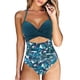 thumbnail image 3 of Gibobby Traje de baño completo mujer Traje de baño de mujer sin espalda estampado a cuadros(Azul,CH), 3 of 4