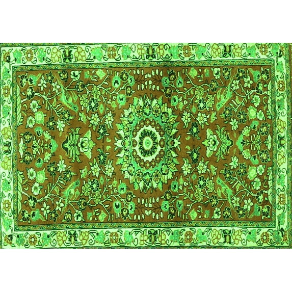 Ahgly Company Indoor Rectangle Medallion Green Traditional Area Rugs, 7' x 9'