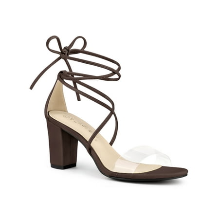 

Allegra K Women s Sandals Chunky Heels Clear Strap Lace up Sandals