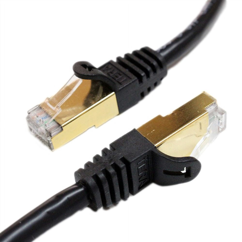 Tera Grand - Premium CAT7 Double Shielded 10 Gigabit 600MHz Ethernet Patch Cable for Modem Router LAN Network - Built with Gold Plated & Shielded RJ45 Connectors, 50 Feet Black