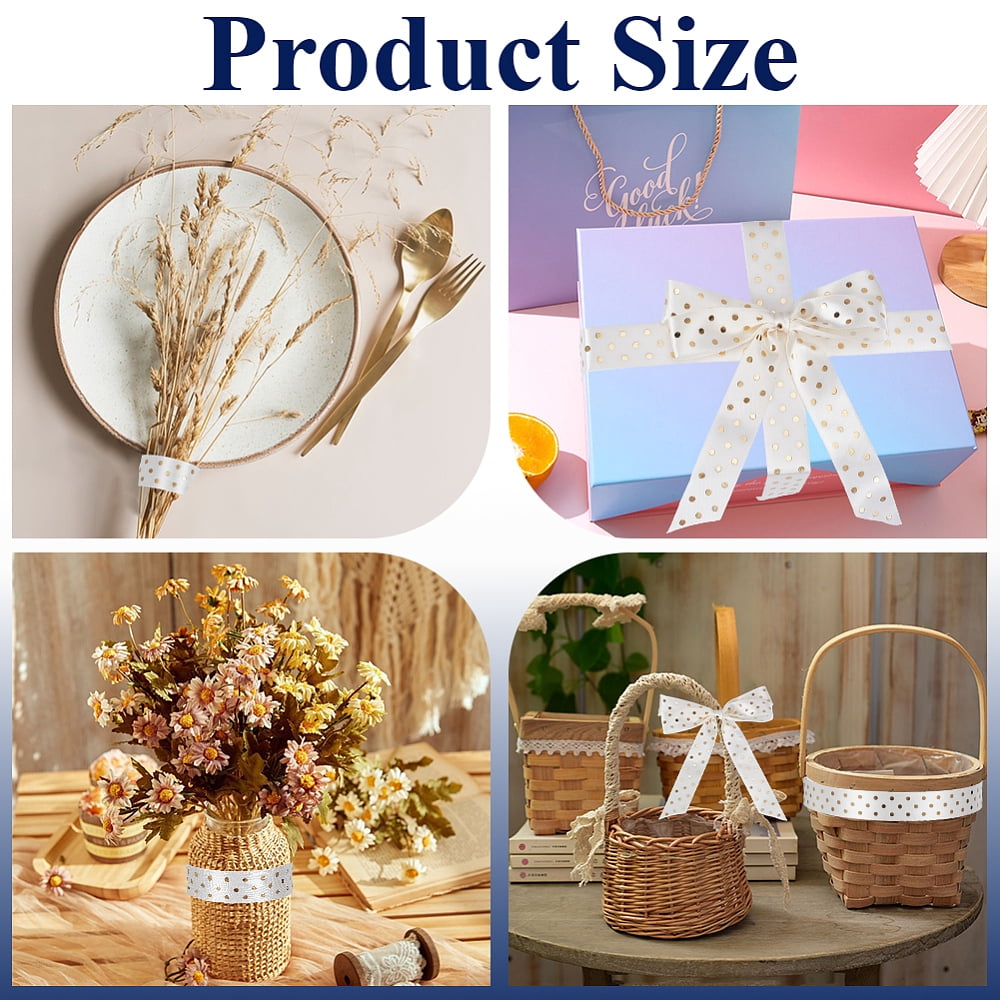 Gold Stamping Polka Dot Polyester Printed Ribbon for DIY Jewelry Making Gift Packaging White 1 inch(26mm) 50.00 Yards(45.72m)/Roll