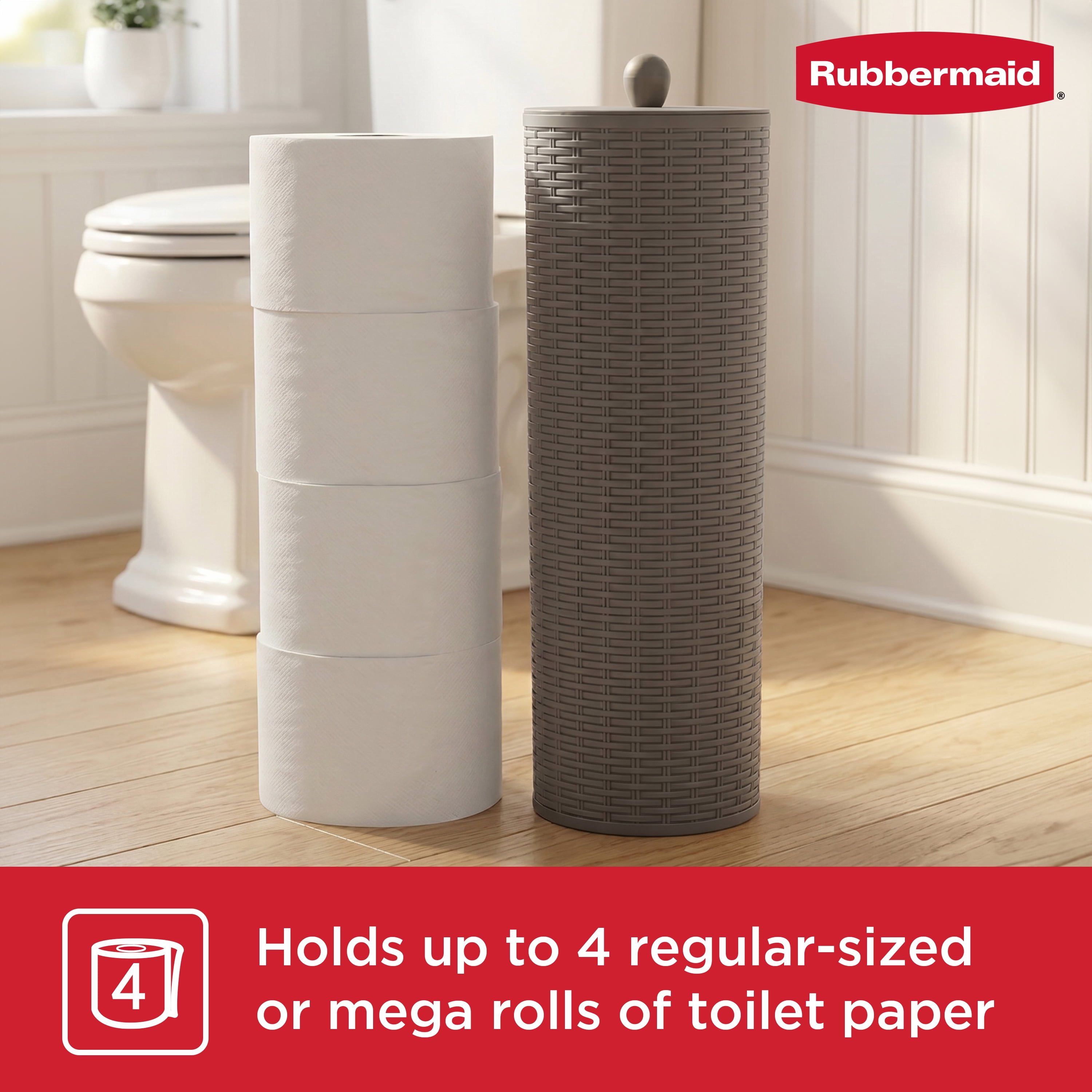 Rubbermaid Charcoal Gray Toilet Paper Holder with Lid, Holds 4 Rolls