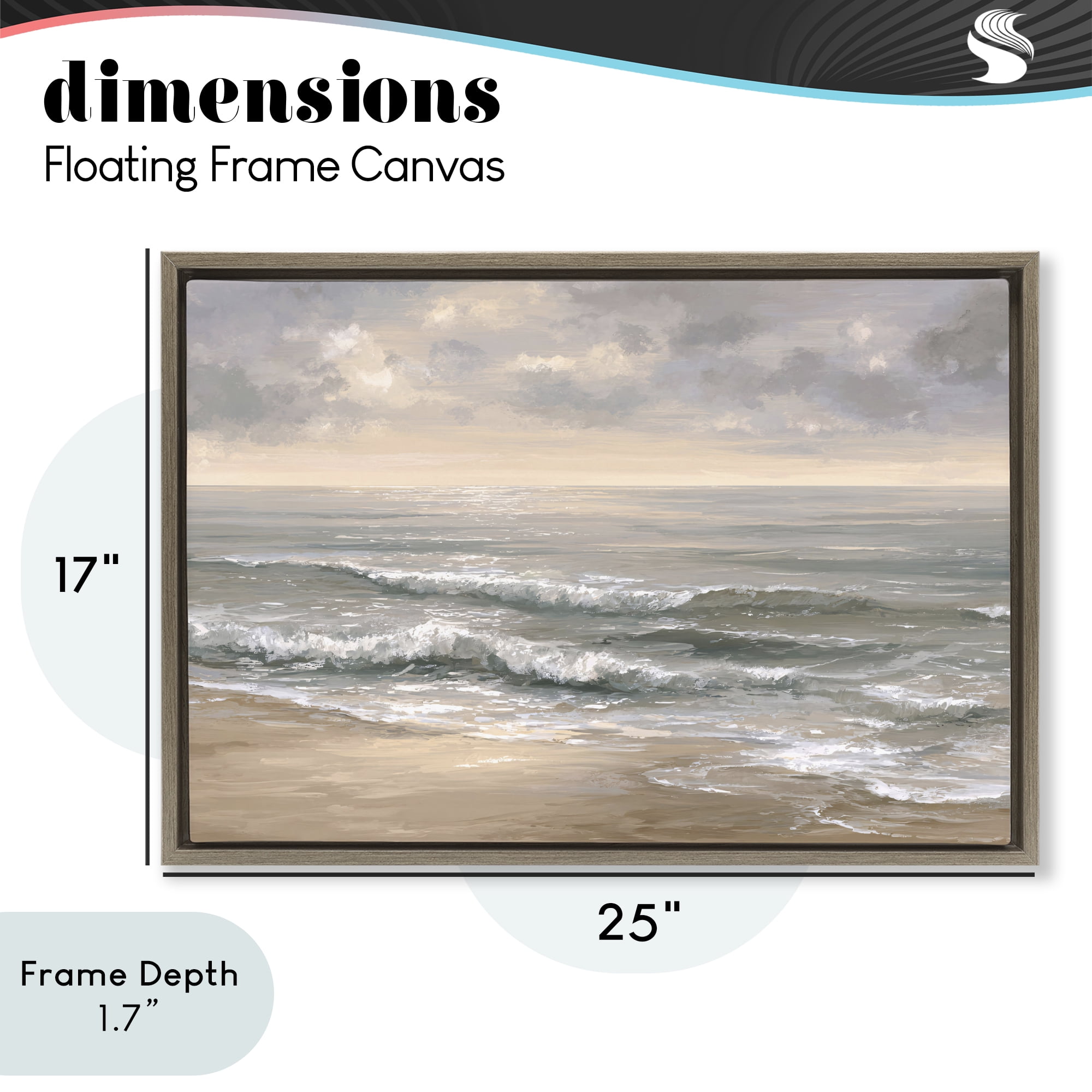 Stupell Industries Soft Rolling Beach Waves Brown Framed Floater Canvas Wall Art, design by Jacky Ngan