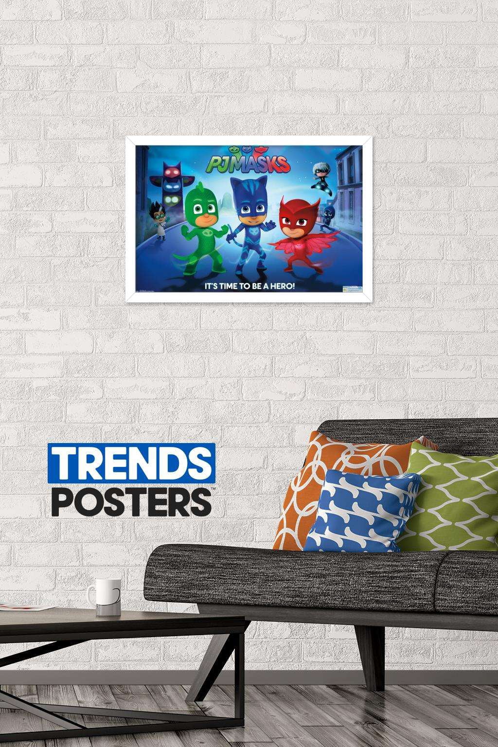 PJ Masks - Its Time To Be A Hero Wall Poster, 14.725" x 22.375", Framed