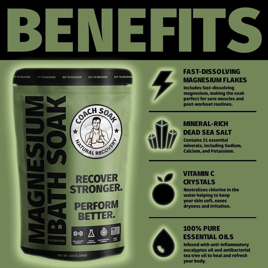 Coach Soak Magnesium Bath Flakes Eucalyptus Tea Tree Muscle Recovery Soak Post Workout Spa